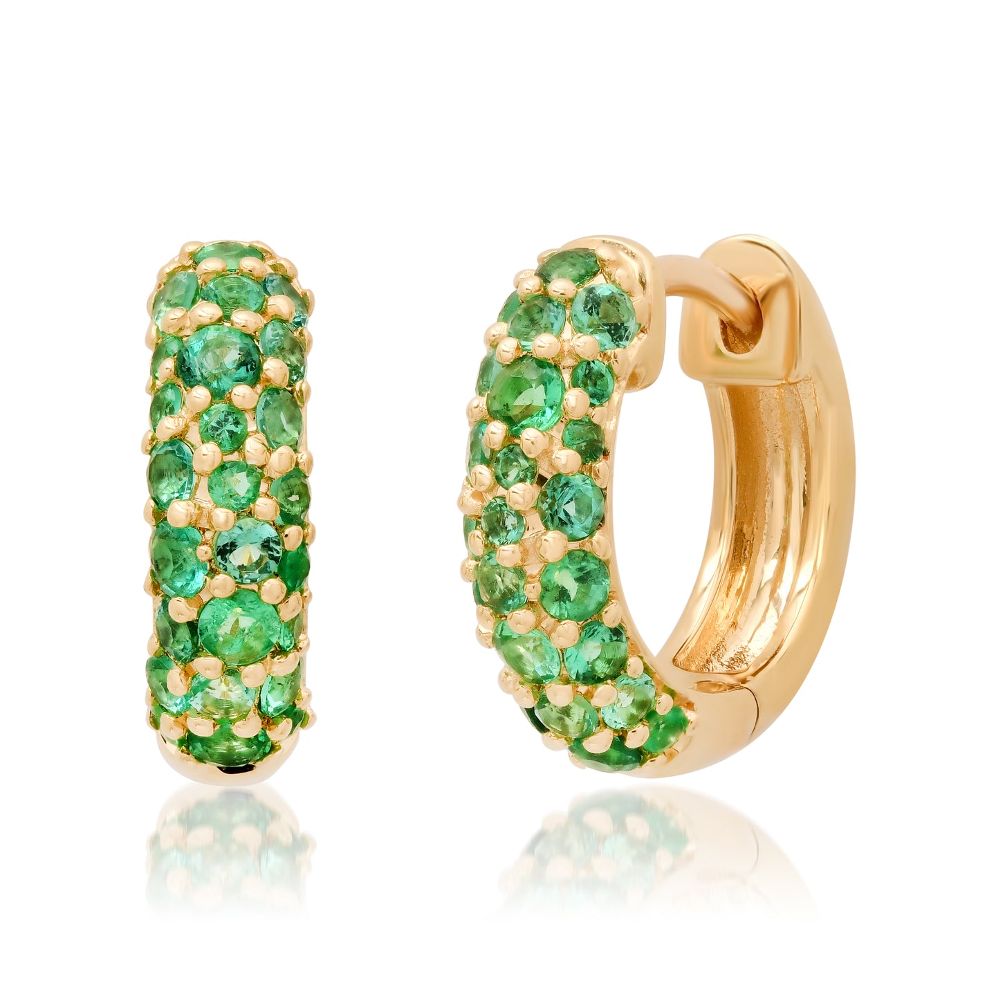 14k Yellow Gold Emerald Domed Huggies